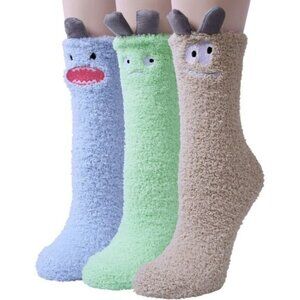 Loritta Women’s Fuzzy Socks 3-Pair Warm Fluffy Cozy Cute Animal Slippers